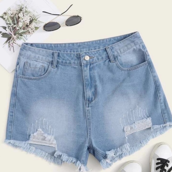 Shein Ripped Raw Hem Denim Shorts Plus 